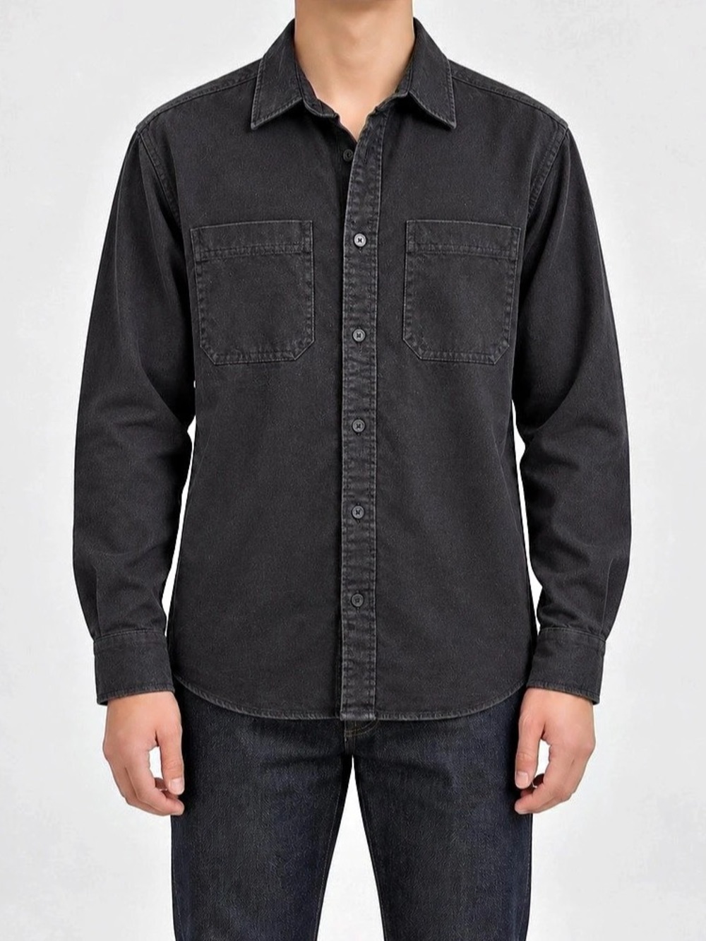 H&M Regular-Fit Denim Shirt Men's Black Size Medium